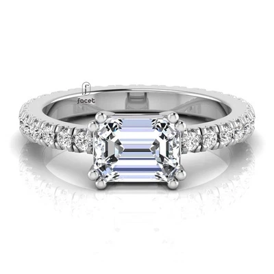 IGI Certified Lab Grown Emerald Diamond Solitaire Accents 14K White Gold Ring - Image 1 of 4