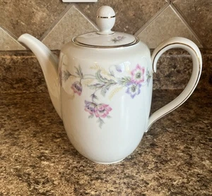 Hutschenreuther Selb rosa Blume grüne Blätter 6 Tassen Kaffeekanne 7533 US Zone - Bild 1 von 6