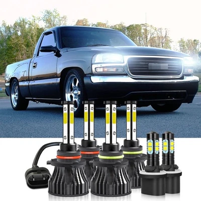 For GMC Sierra 1500 2500 3500 1999-2002 LED Headlight with Fog Bulbs Lamp Kit 6x - Image 1 of 4