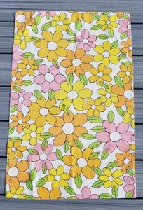 Federa vintage cannone anni 70 rosa arancio giallo floreale fiore potere - Foto 1 di 5