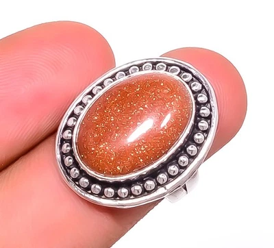 Ювелирное кольцо с серебряным покрытием с золотым солнечным камнем s.7 TR787-294 - Изображение 1 из 4