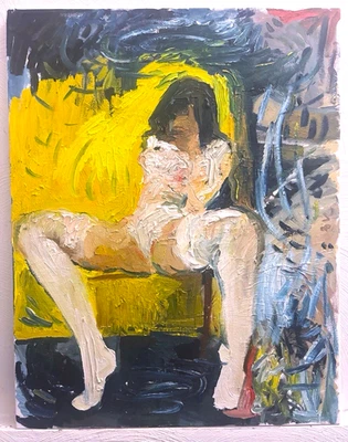 Pintura al óleo gótica interior niña figura moderna 22”x28” arte en lienzo Foto 1 de 3