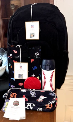 Pottery Barn School LARGE BACKPACK LUNCH WATER Football Baseball sports BAG NFL - Image 1 of 4