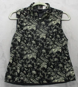 EP Pro ärmellose Bluse Damen Large schwarz weiß asiatischer Blumendruck Reißverschluss Oberteil - Bild 1 von 13