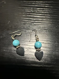 Beautiful Earrings, Feature Turquoise And Hematite Like Stones In A Heart Shape - Picture 1 of 10