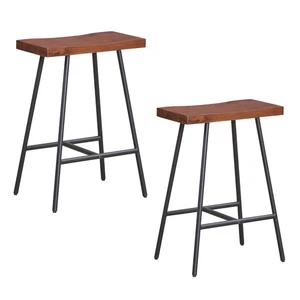 2PCS 24" Industrial Bar Stools Saddle Backless Counter Height Chairs - Picture 1 of 10