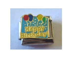 9mm Italian Charm E159 Happy Birthday with Balloons Fits Classic Size Bracelet - Picture 1 of 1