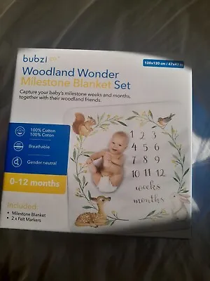 Bubzi Co Baby Milestone Woodland Wonder Set 120x120cm 100% Cotton Gorgeous • 35$