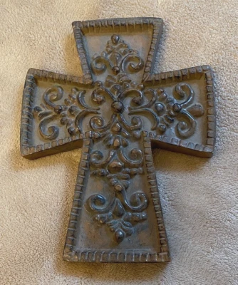 Giftcraft Poly Resin Cross Wall Plaque 8" Ornate Religious Ornament Garden - Image 1 of 4