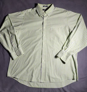 Camicia Chaps uomo taglia 17 1/2 vestibilità classica verde chiaro a quadri manica lunga con bottoni - Foto 1 di 17