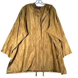 Vtg Company Ellen Tracy Womens 2X Gold Silk Full Zip Cinch Waist Split Hem Coat - Picture 1 of 11