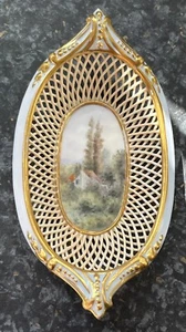 Worcester? Meissen? Antigua cesta/plato de porcelana pintado a mano - Un buen trabajo - Imagen 1 de 20
