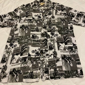 Panama Jack Motorcycle Club Hawaiian Short Sleeve Button Shirt Large White black - Picture 1 of 6
