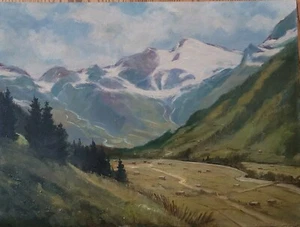 Antikes Ferleitental Alpen Gebirge Salzburg Österreich Ölgemälde 18×24 - Bild 1 von 12