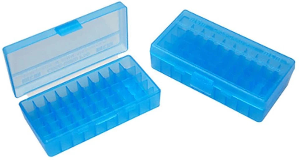 MTM Case-Gard Flip Top Handgun Ammunition Ammo Storage Box 50 Round P50-44 Blue - Image 1 of 1