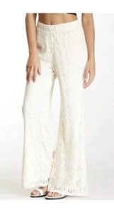 Blu Pepper Off White Lace Wide Leg Flare Pants Size Small Boho Rodeo NWT SALE - Picture 1 of 4