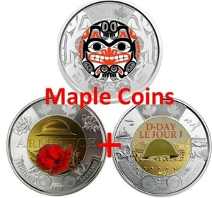 $2 2020 Bill Reid + 2019 DDay +2018 Armistice COLOR Toonie Canada Coin BU UNC - Imagen 1 de 3