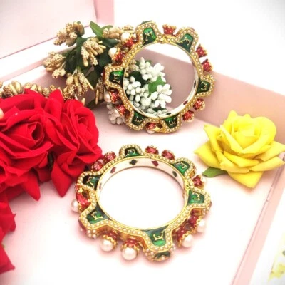 Indisch Bollywood Vergoldet Handgemacht Mädchen Frauen 2 Stück Armreif Schmuck - Bild 1 von 4