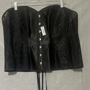 Adore Me Ashoka Boned Corset Black Satin Lace Lace-Up Back Women's 4X NWT - Picture 1 of 13