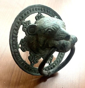 Antique Hand Made Solid Bronze Lion Tiger Door Knocker Vintage from England - Picture 1 of 5