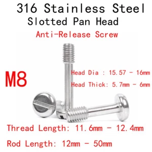 M8 SUS316 Steel Slotted Pan Head Screws Half Thread Male Bolt Anti-Release - Picture 1 of 3
