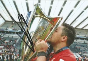SARACENS RUGBY UNION: BRAD BARRITT SIGNED 6x4 TROPHY CELEBRATION PHOTO+COA - Picture 1 of 1