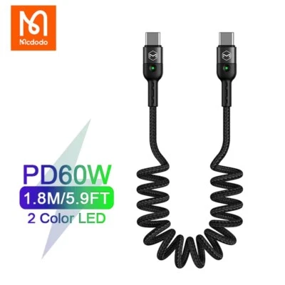 Mcdodo Retractable Car Spring USB C to Type C Fast Charging Cable For Samsung - Image 1 of 4
