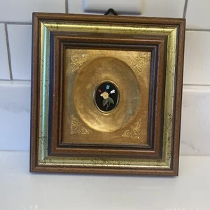 PIETRA DURA gerahmte PLAKETTE MIT vergoldetem RAHMEN BLUMEN DEKOR - Bild 1 von 9