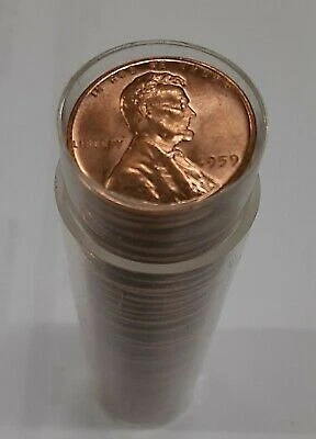 1959 US Lincoln Memorial Cents - BU Roll of 50 Coins Total in Coin Tube Cover