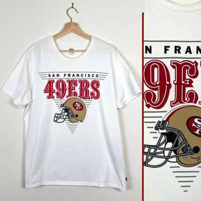 Vtg Levi's 49ers FOOTBALL T-SHIRT White Red Gold Helmet Game Souvenir Fan Shirt - Image 1 of 4
