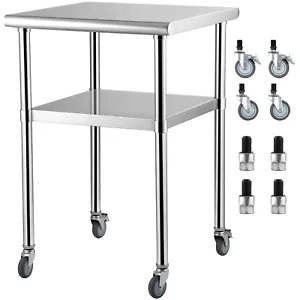 24x24x33.5in Stainless Steel Work Table Commercial Food Prep Table W/ 4 Wheels - Picture 1 of 12
