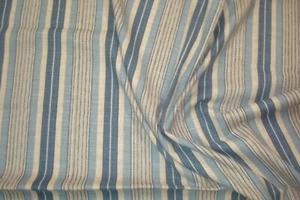 2+ yds WAVERLY Fabric Long Hill Stripe Dresden Blue Linen Drapery 54" x 76" BTP - Picture 1 of 5