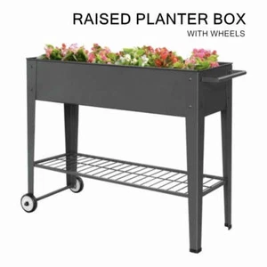 Metal Planter Box Raised Garden Bed Elevated Mobile Pants Herb Growing Container - Picture 1 of 4