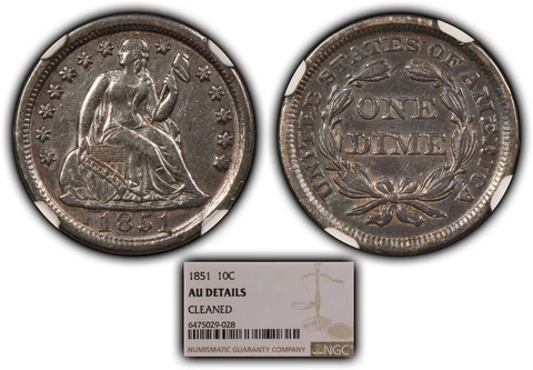 1851 10c Seated Liberty Silver Dime - Luster - Deep Patina - NGC AU Dets - B2812 Cover