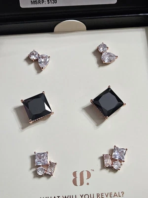 Pendientes Bomb Party Simply Studs 2024 Impresionantes Diva Negro Ónix y Circonita Oro Rosa Foto 1 de 4