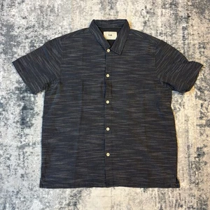 Herren Folk Geometrisch Beck Smart Kurzarm Knopfleiste Hemd Marineblau Große L - Bild 1 von 5