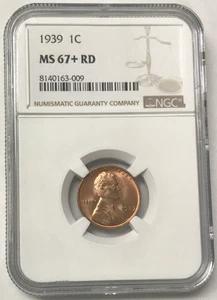 1939 1C Lincoln Wheat Cent Red - NGC MS67+ RD - Picture 1 of 4