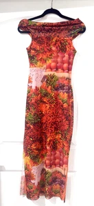 Abito Zara medio maxi spalle scoperte peperoncino stampa frutta maglia elasticizzato NUOVO - Foto 1 di 13