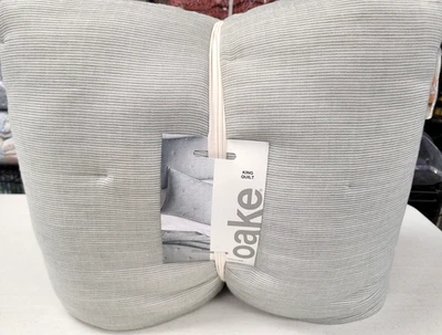 Edredón de gasa con textura aireada Oake 100 % algodón súper suave tamaño KING rayas verde Foto 1 de 4