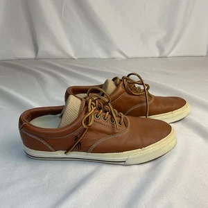 POLO Ralph Lauren Vaughn Sneakers Men's 9D Brown Leather Casual Preppy Boat Shoe - Picture 1 of 12