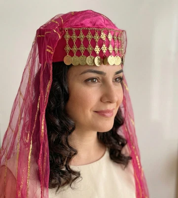 Pink Henna Night Hat, Women's Fes Fez, Traditional Turkish, Oriental Costume Foto 1 de 4