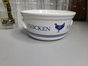 Vintage F.T.D.A Korea Ceramic Chicken Soup Bowl - Blue White Handled Dish - Picture 1 of 10