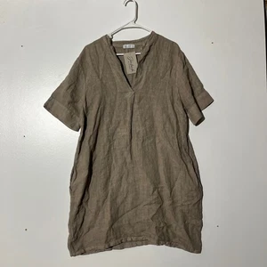 Abito donna nuovo con etichette Jörlevik Of Sweden marrone 100% lino swing abito pintucked tunica top L - Foto 1 di 7