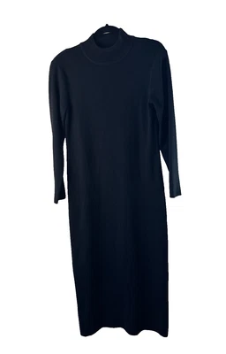 Vestido Nina Leonard Maxi Negro Cuello Simulado Mezcla Lana Mediano Pequeño Minimalista Foto 1 de 4