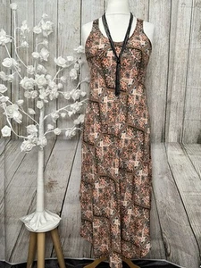 Apricot Orange & Black Sleeveless Long Maxi Dress With Handkerchief Hem Size 10 - Picture 1 of 13