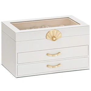 Jewelry Box with 2 Drawers: Display Organizer for Earrings Necklaces - Gift f... - Picture 1 of 9
