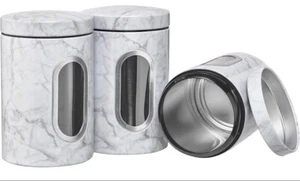 NEU - 3er Set - Aluminium Lebensmittel Aufbewahrung - groß - weiß & schwarz Marmoroptik - Bild 1 von 4