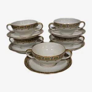 Vintage Guerin & Co Limoges France Porcelain 5 Flat Bouillon Cups & 5 Saucers  - Picture 1 of 7