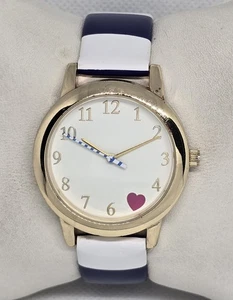 Damenuhr MSPCI trendig rund goldfarben blau weiß Streifen Kunstleder 13 - Bild 1 von 9