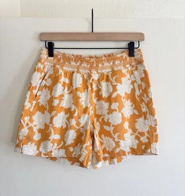 Pantalones Cortos Briggs Mezcla de Lino Relajados Mujer Pequeños Cintura Elástica Ámbar Blanco Floral Foto 1 de 4